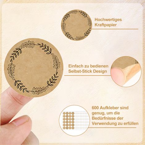 Étiquettes Adhésives Ronde En Papier Kraft - 600 Pièces - 3,8 Cm De Diamètre - Pour Emballage Cadeau Fête Enveloppe Confiture Épices - Lot De 25 Feuilles (1/5)