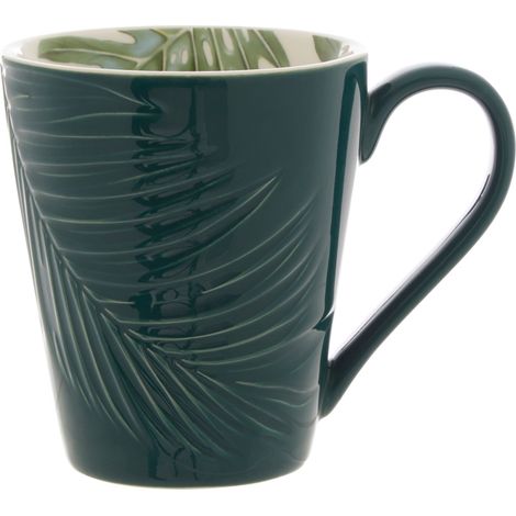 Interiors By Premier Botanical Mug With Curved Handle,Green Porcelain Mug With Embossed Palm Leaf Detailing,Perfect For Gifting (1/5)