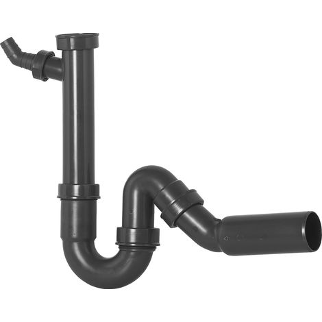 CORNAT Rezyklat Röhren-Geruchsverschluss für Spültische - 1 1/2 Zoll x 50 mm - Mit Geräteanschluss & 45° Abzweig - Hergestellt aus recycelten Kunststoffen, T353104R (1/3)