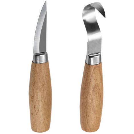 2 Pièces Couteau À Crochet De Sculpture Sur Bois, Outils De Couteau À Découper À La Cuillère Pour Les Sculpteurs De Cuillères Professionnels Et Les Débutants, Couteau À Crochet Pour Droitier E