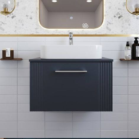 Nuie Deco Satin Soft Black 600mm Wall Hung Single Drawer Vanity Unit with Worktop - DPF1494W