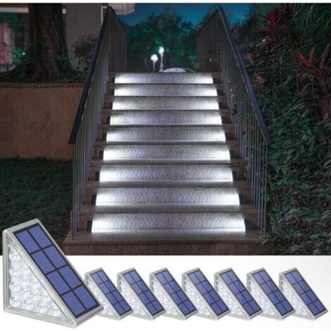 Lot de 8 lampes solaires pour escaliers, escaliers, terrasse, allée, porche, porte d'entrée, trottoir - Blanc froid..