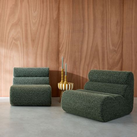 Lot de 2 chauffeuses tissu effet alpaca 1 place - L 81 x P 99 x H 75cm - Nova Tissu Kaki (1/5)
