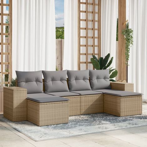 Juego de sofás jardín con cojines 6 pzas ratán sintético beige vidaXL (1/5)