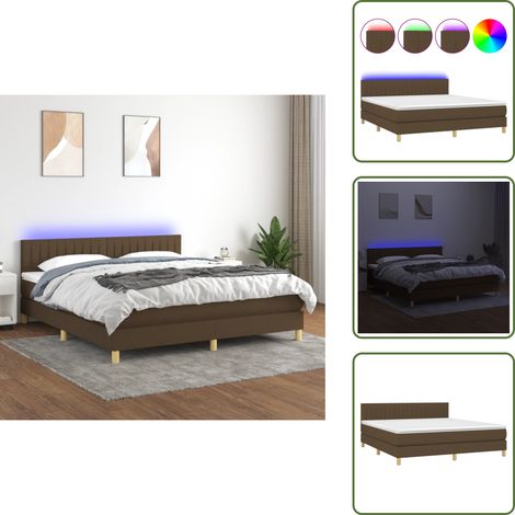 The Living Store Sommier à lattes de lit matelas et LED Marron foncé 160x200 cm - Sommier Tapissier - Lit Avec Led - Matelas À Ressorts Ensachés - Têted Lit Ajustable - Éclairage Led (1/5)