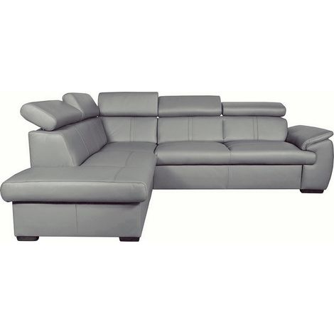 Canapé d'angle en 100% cuir de luxe italien convertible et avec coffre, 5/6 places CITIZEN, couleur gris clair, angle gauche (1/3)