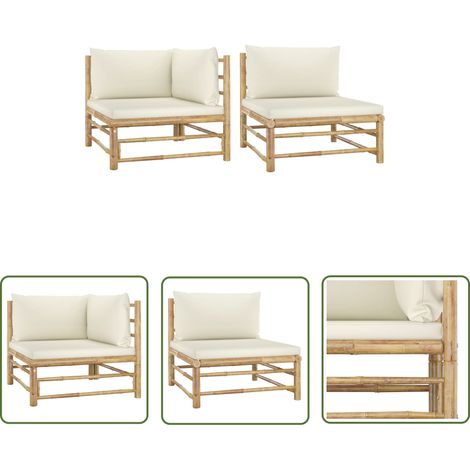 The Living Store Salon de jardin 2 pcs avec coussins blanc crème Bambou - Salon De Jardin - Mobilier De Jardin - Set De Salon - Meubles De Jardin - Bambou (1/5)