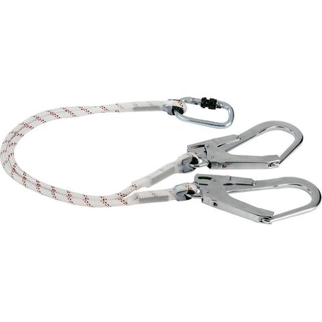 Longe Fourche Cordage Polyamide Statique D.10,5mm - 2 Brins 1m - Mousqueton & Crochet - Maintien Travail Hauteur EN 358
