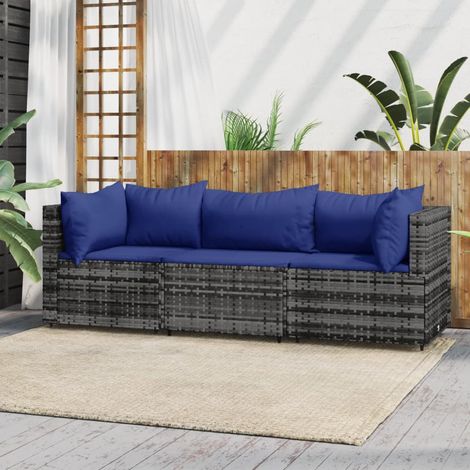 Salon de jardin 3 pcs - Ensemble Table et Chaise de Jardin - avec coussins Gris Résine tressée BV831062 - BonneVie (1/5)
