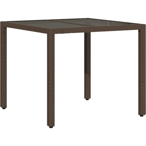 Table de jardin avec dessus en verre marron résine tressée (1/5)