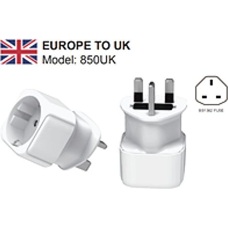 Zenitech – Adaptateur électrique France/UE vers Angleterre/UK – 2 broches Europe vers 3 broches UK – 3500W – Tension 230V – Matériau thermoplastique (1/5)