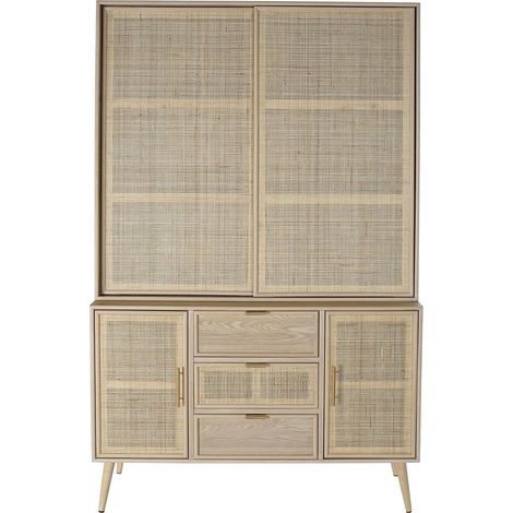 Armoire en bois paulownia avec 4 portes 3 tiroirs et 3 étagères - Largeur 120 x Hauteur 196 x Profondeur 38,5cm -PEGANE- (1/4)
