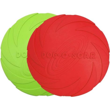 Jouets pour chiens, lot de 2 frisbees en caoutchouc naturel de 18 cm, vert et rouge, adaptés à une utilisation sur terre et dans l'eau. (1/4)