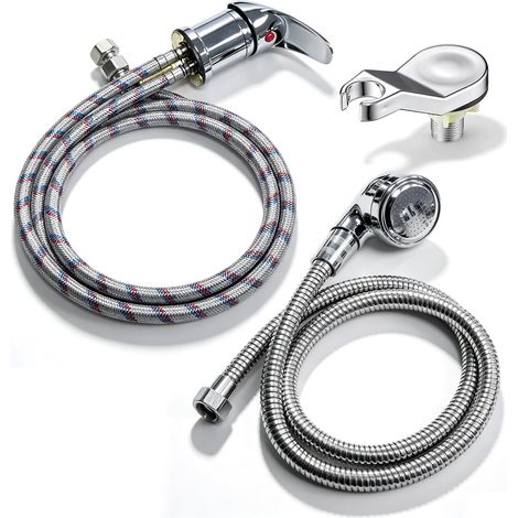 Mitigeur douche sortie 1/2", douchette de coiffeur, pommeau de douche de coiffeur, douchette de lavabo, mitigeur de douche avec tuyaux d'admission, tuyaux de sortie et kit d'arroseur, robinet (1/5)