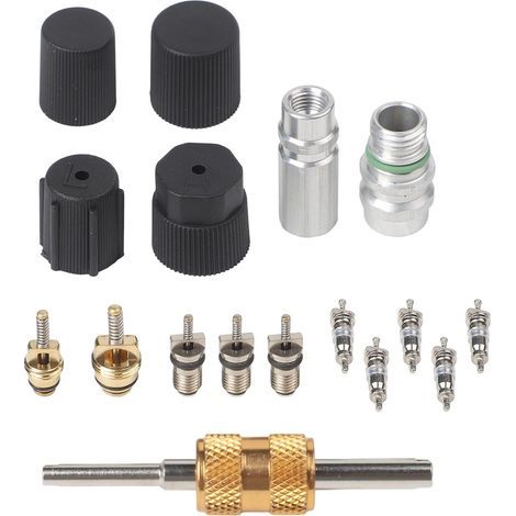Kit de noyau de valve de climatisation automobile 17 pièces y compris des valves de service côté haut et bas pour voitures R134a R12 maisons Hvac Unités Construction en métal étanche Design facile à (1/4)