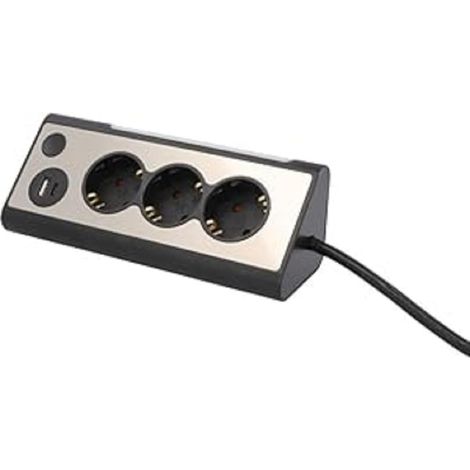UNITEC Presa da tavolo angolare con 3 prese, 2 porte USB, interruttore touch per il controllo del LED integrato, IP20, ideale per cucina, ufficio o officina frontale in acciaio inox 3680 W