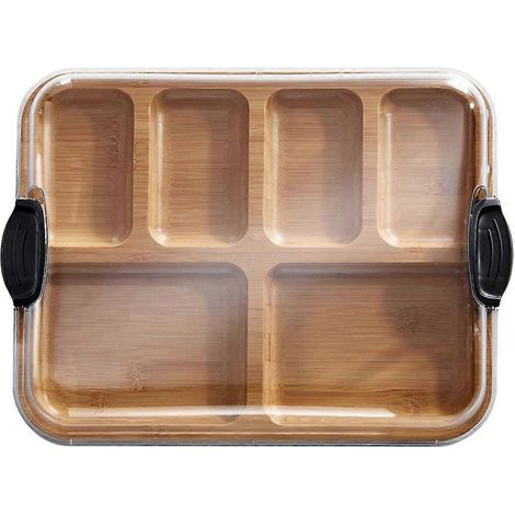Schneidebrett aus Bambus mit Deckel und schwarzen Griffen, 28 x 35,5 cm (11 x 14 Zoll) - Ideal für Wurstwaren, Snacks und vieles mehr. (1/5)