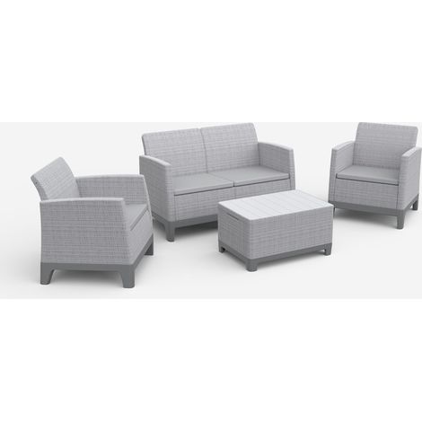 Keter set salotto da esterno Scandi 4 posti, resina effetto juta con tavolino, grigio chiaro