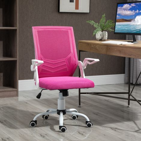 Fauteuil ergonomique bureau Rose pivotant accoudoirs pliables hauteur réglable soutien lombaire respirant ados adultes 62,5x55x94-104 cm