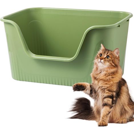 Bac à litière pour Chat avec côtés Hauts et entrée Basse, 100% étanche, Anti-éclaboussures (Vert) (1/5)