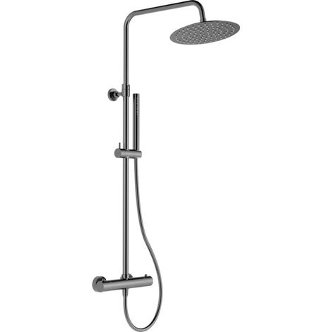 Swiss Aqua Technologies Aurum Duschsäule mit Thermostatmischer + Kopfbrause + Handbrause 2-Strahl, gebürstetes Metall (SATSSTKAURBGM)