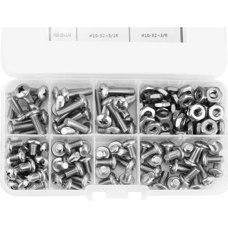 Kit d'assortiment de 140 vis à tête bombée PH 10-32 en acier inoxydable 304 (1/5)