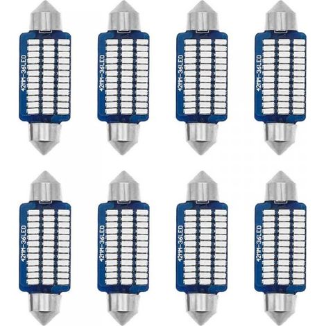 8 Pezzi Lampada Led Siluro 41mm Canbus T11 SV8.5 C5W 36 SMD 3014 12V 1.8W 160lm Luce Colore Blu