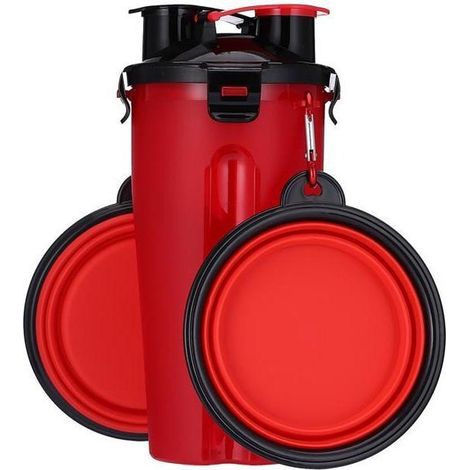Borraccia 2 in 1 per animali domestici, con ciotole in silicone pieghevoli (2 x 350 ml) e 2 moschettoni. A prova di perdite e portatile, ideale per le gite di un giorno. (1/5)