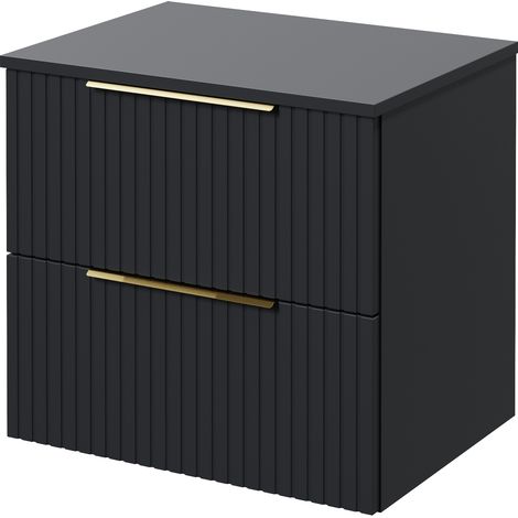 Helix 460 Fluted Satin Anthracite 600mm Wall Mounted 2 Drawer Vanity Unit for Countertop Basins