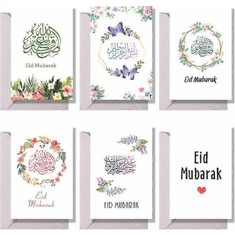 faltbare Eid-Mubarak-Grußkarten mit Laterne und muslimischem Motiv, inklusive Umschlägen, Partydekoration, 6er-Set - B