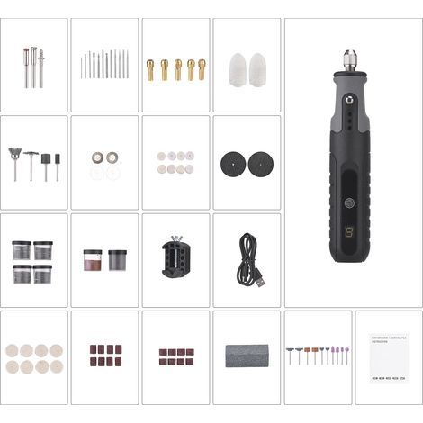 Mini-Akku-Rotationswerkzeug-Set, 25.000 U/min, 5 Geschwindigkeitsstufen, wiederaufladbare, akkubetriebene Schnitzwerkzeuge mit 23 Zubehörteilen, LCD-Bildschirm zum Schleifen, Polieren, Bohren und Grav (1/5)