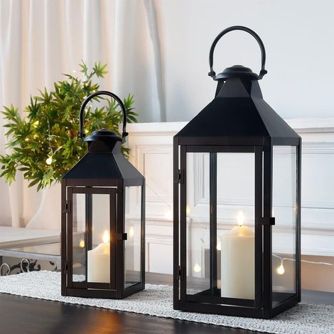 Lot de 2 Décorations de Lanternes Noires 44,5 et 24 cm de Haut Métal à Bougie Chinoises Lanterne pour Intérieur Extérieur Événements Paritie Mariage Vintage (1/5)