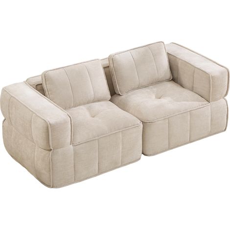 Divano a 2 posti modulare beige in poliestere, seduta profonda, senza montaggio (1/5)