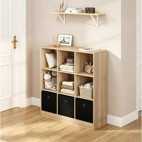 Bücherregal 80x30x86.5 cm Schwarz/Eiche hell Holzwerkstoff mit 3 Stoffschubladen freistehend (1/4)