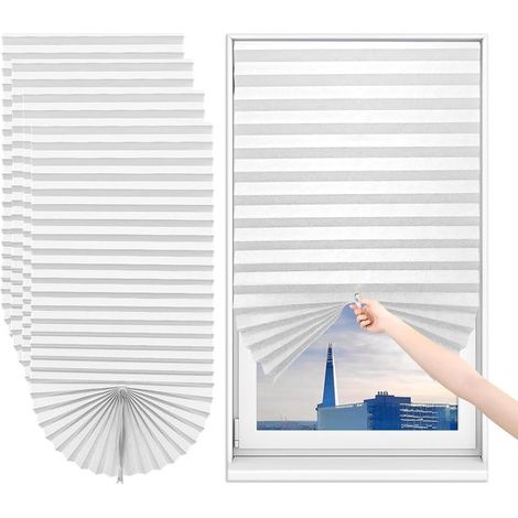 Lot de 4 stores plissés – 60 x 150 cm – Blancs – Sans perçage – Découpables – Chambre et cuisine (1/5)