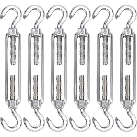 M5 Tendeur Cable Acier Inoxydable, Lot de 6 Tendeur de Fil Crochet et Crochet Réglable Heavy Duty Tension Hook & Hook pour Corde Cable Fil à Linge, Grillagefor Sun Shade Installation (1/4)