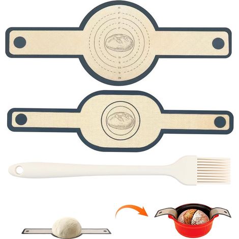 2 Pièces Tapis De Cuisson et 1 Pinceau à Huile Tapis Cuisson Silicone pour Four Patisserie à Pain Pain Élingues Avec Longues Poignées Outils pour Transvaser Pâte Réutilisable Biscuit (1/5)