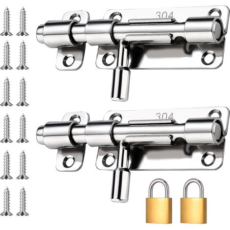 Lot de 2 verrous de porte en acier inoxydable 304 - Verrou coulissant avec deux serrures pour portes et fenêtres - Verrou de serrure pour verrouillage de portes intérieures et extérieures (1/5)