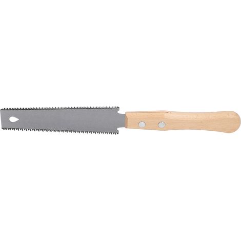 Handsäge mit Buchenholzgriff, SK5-Stahlblatt, feiner doppelseitiger Verzahnung, ideal für Garten- und Holzarbeiten. (1/5)