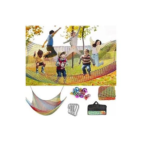 Filet d'escalade Enfants Filet d'escalade Double couche 4mm trou épais 4cm avec sac de rangement pour jardin extérieur de jeux (Multicolor, 3x3) (1/5)