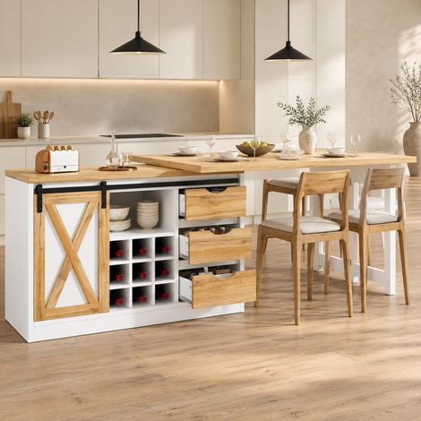 Isla de cocina extensible 120-197x40x72 cm de MDF blanco con almacenaje – MEUBLIV (1/5)