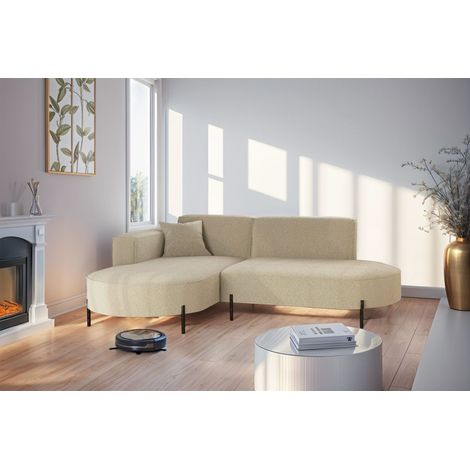 Ecksofa Designersofa VALENCIA XS in Stoff Quelle Beige Ottomane Links (1/2)