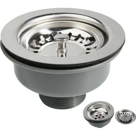 1 Bonde évier,Acier 304 et ABS,Diamètre 110mm,Filetage G1½,Double paroi,Pour trou standard 83-90mm (1/5)