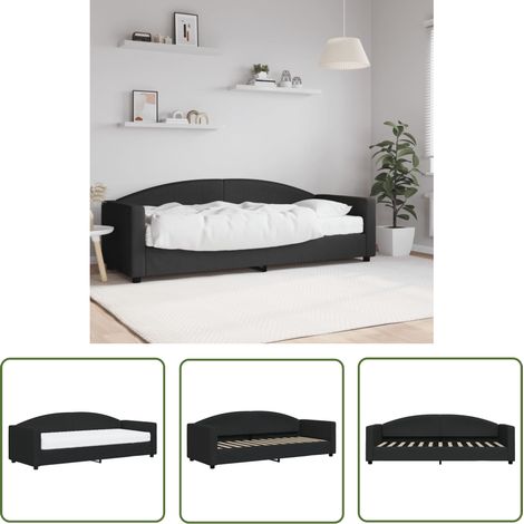 The Living Store Lit de jour avec matelas noir 80x200 cm tissu - Lit Deux Places - Canapé Convertible - Lit D'appoint - Meuble Multifonctionnel - Literie (1/5)