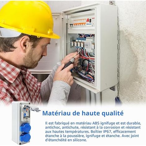 Coffret Electrique de Chantier Tableau Electrique Boitier Electrique Etanche Interrupteur Disjoncteurs Electriques Prise Extérieure pour Intérieurs et Extérieurs (1/4)