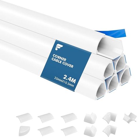 Cable Duct Cable Cover Quarter Round White Electric Cable Duct, Wire Cover for Cables, Bottom of Wall, TV, 20 mm x 1 cm (1/5)