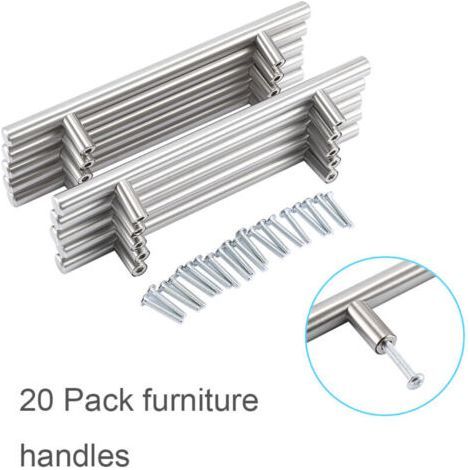 Lot de 20 Poignee de Meuble Cuisine Inoxydable Argent, Poignee Porte Cuisine Espacement des Trous de 128mm, Arrondi Poignées pour Placards , poignée Tiroir pour Penderies, Tiroirs (1/4)