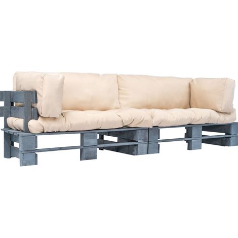 2-tlg. Outdoor-Sofa-Set Paletten Kissen Sandfarben Kiefernholz