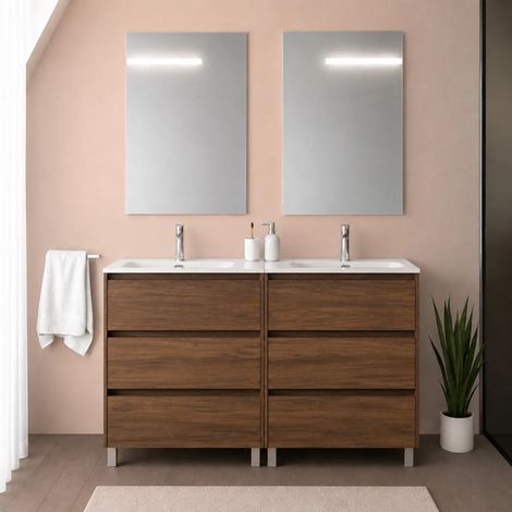 Mobile bagno a terra 120 cm noce maya sei cassetti e doppia vasca Gaya (1/5)