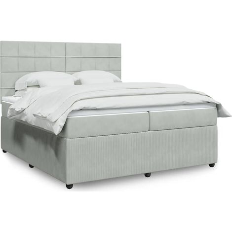Boxspringbett mit Matratze Hellgrau 200x200 cm Samt (1/5)